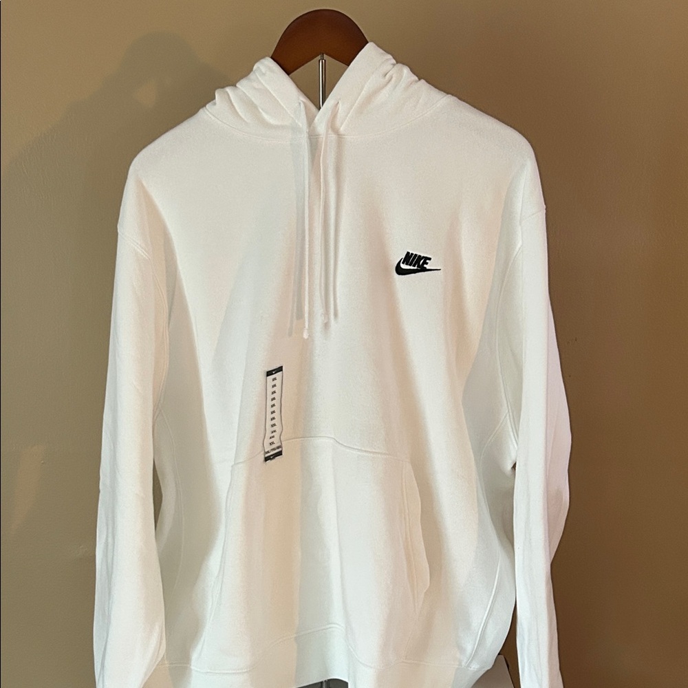 Nike Men's White Hoodie with Black Logo